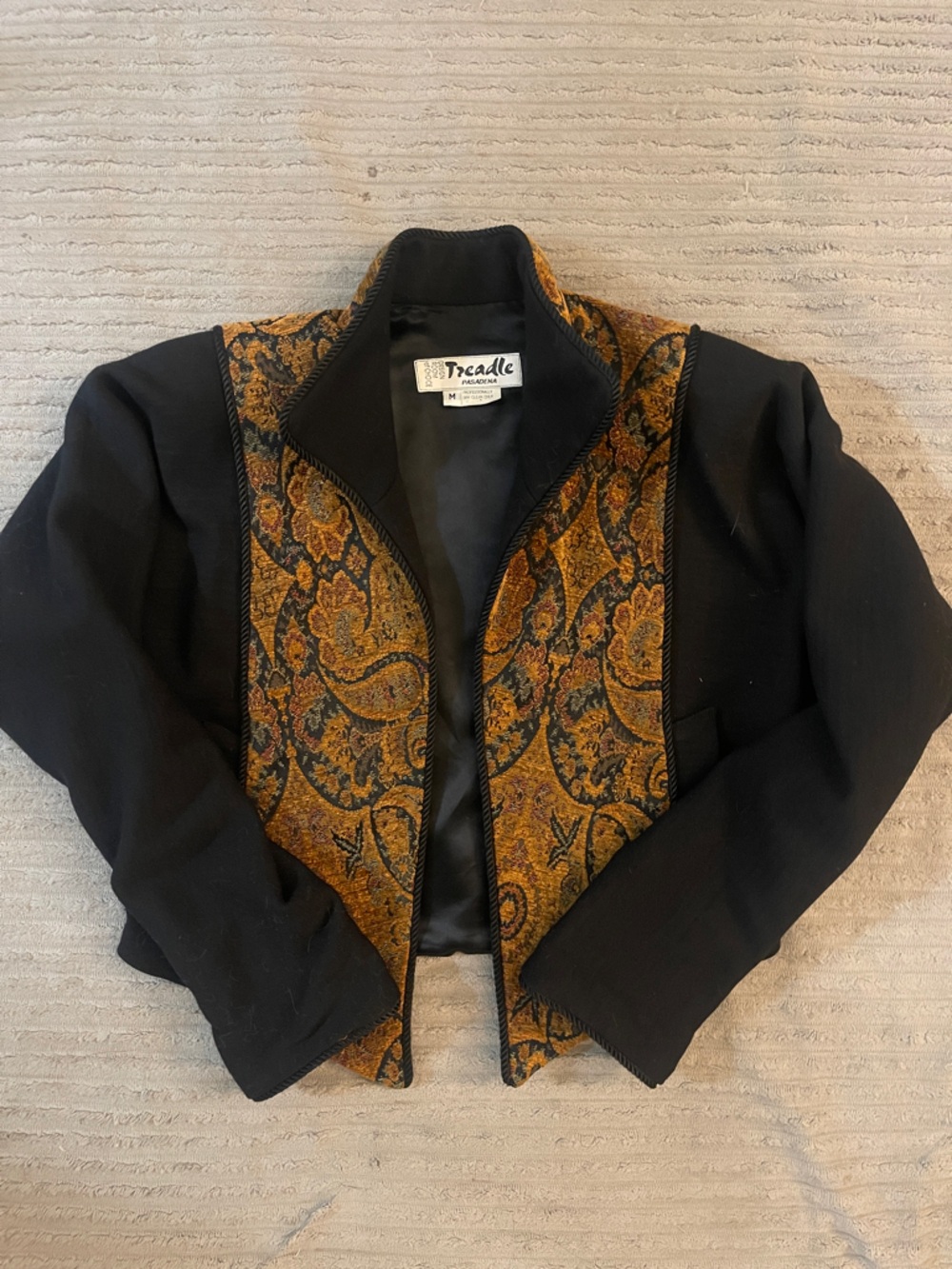 Vintage Treadle Black Jacket with Mustard Paisley Panel 💛🖤